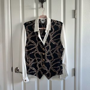 Chain vest and button up one piece blouse